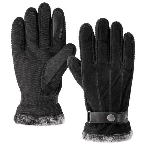 фото Кожаные мужские перчатки с мехом gsmin leather gloves 5 для сенсорных экранов (черный)