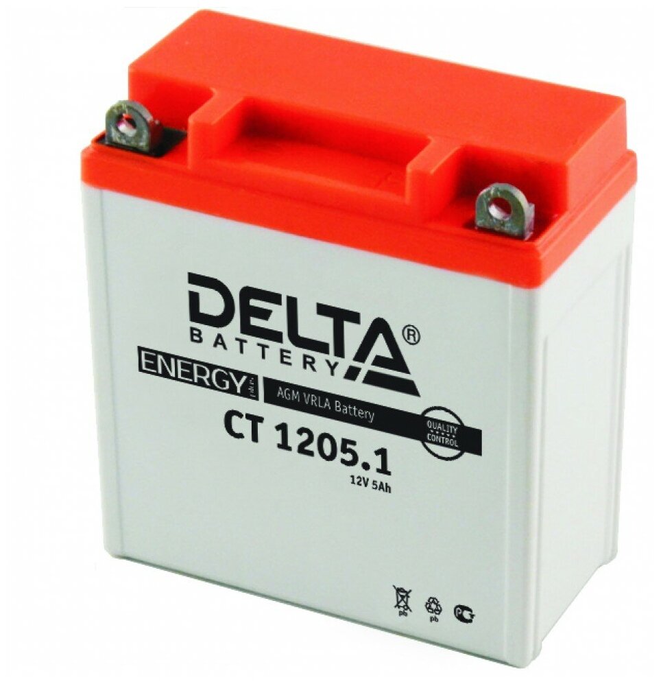 Аккумулятор Мото Delta 12V 5Ач 65A -/+ 120X61x129 Гарантия 1 Год Delta арт. CT1205.1