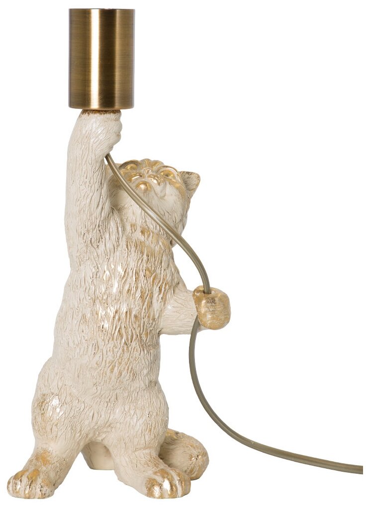 Настольная лампа светильник из мрамора BOGACHO Кот Люмен 42 см кремового цвета с золотой поталью - лампа в комплекте - фотография № 3