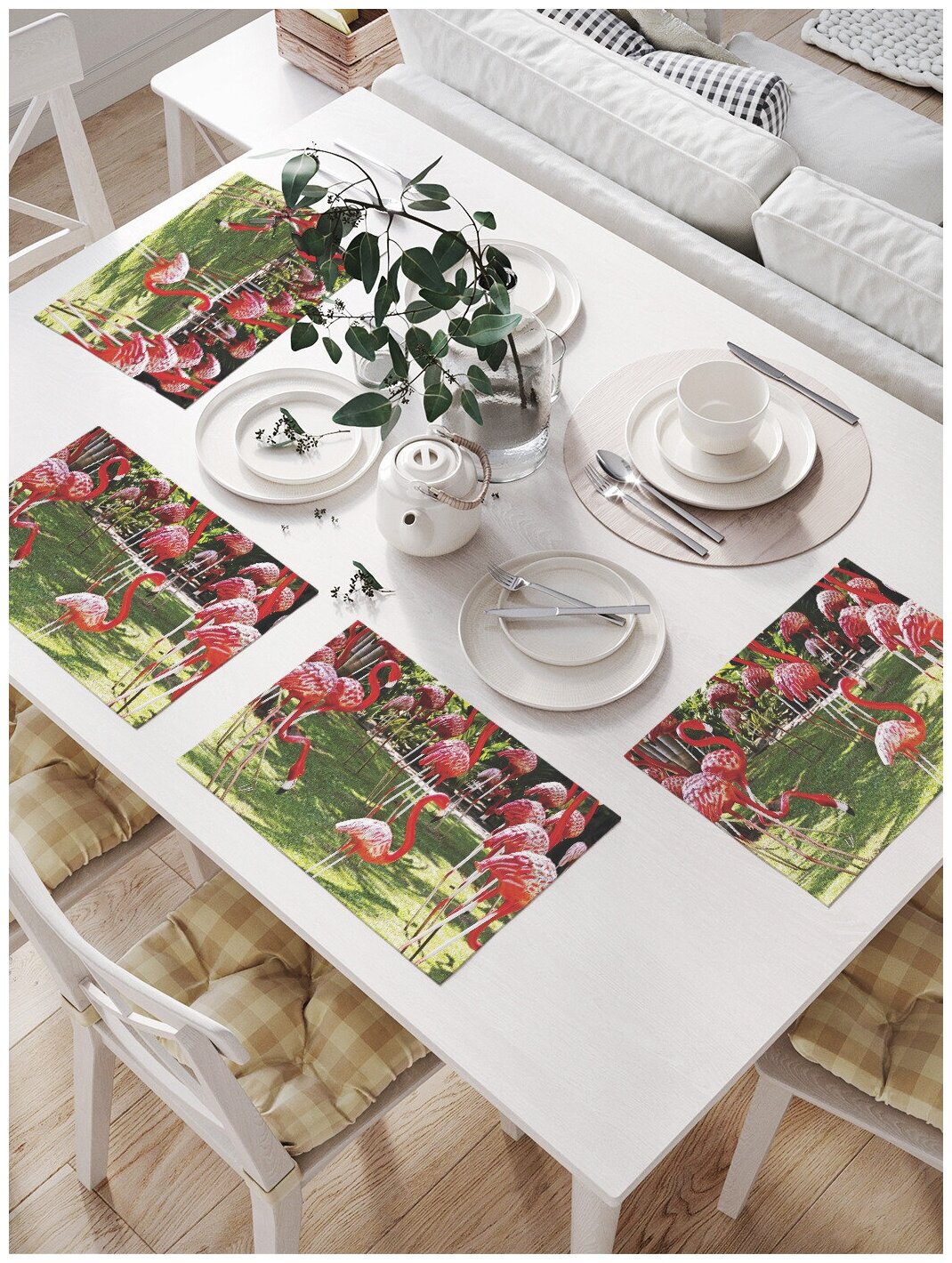 Комплект салфеток JoyArty "Декоративные фламинго" для сервировки стола (32х46 см, 4 шт.)