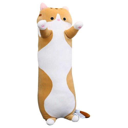 Мягкая игрушка подушка обнимашка длинный кот батон 50 см рыжий
