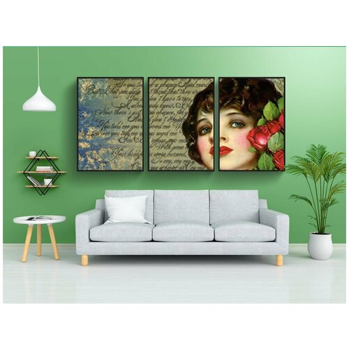 фото Набор модулных постеров для интерьера "винтаж, хлопушка, леди" 60x90 см. в тубусе, без рамки lotsprints