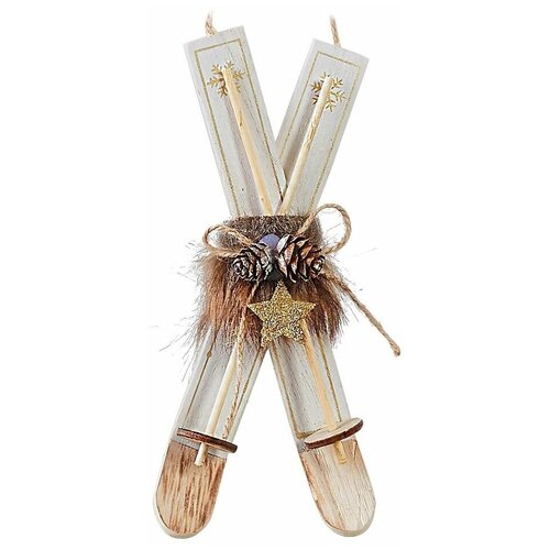 фото Деревянная ёлочная игрушка лыжи с шишками, белые, 19х8х3 см, edelman 1084452