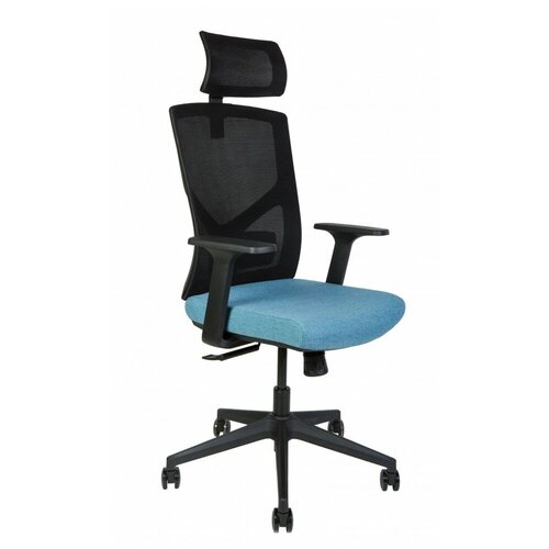 Кресло офисное Денвер черная сетка/синяя ткань/черный пластик