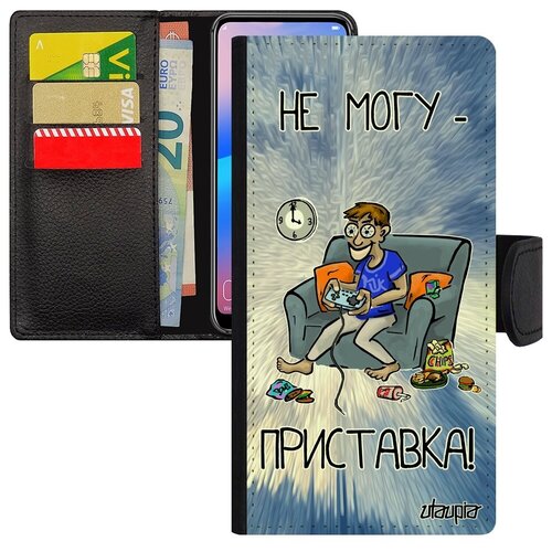 фото Противоударный чехол- книжка для // galaxy a40 // "не могу - у меня приставка!" повод карикатура, utaupia, голубой