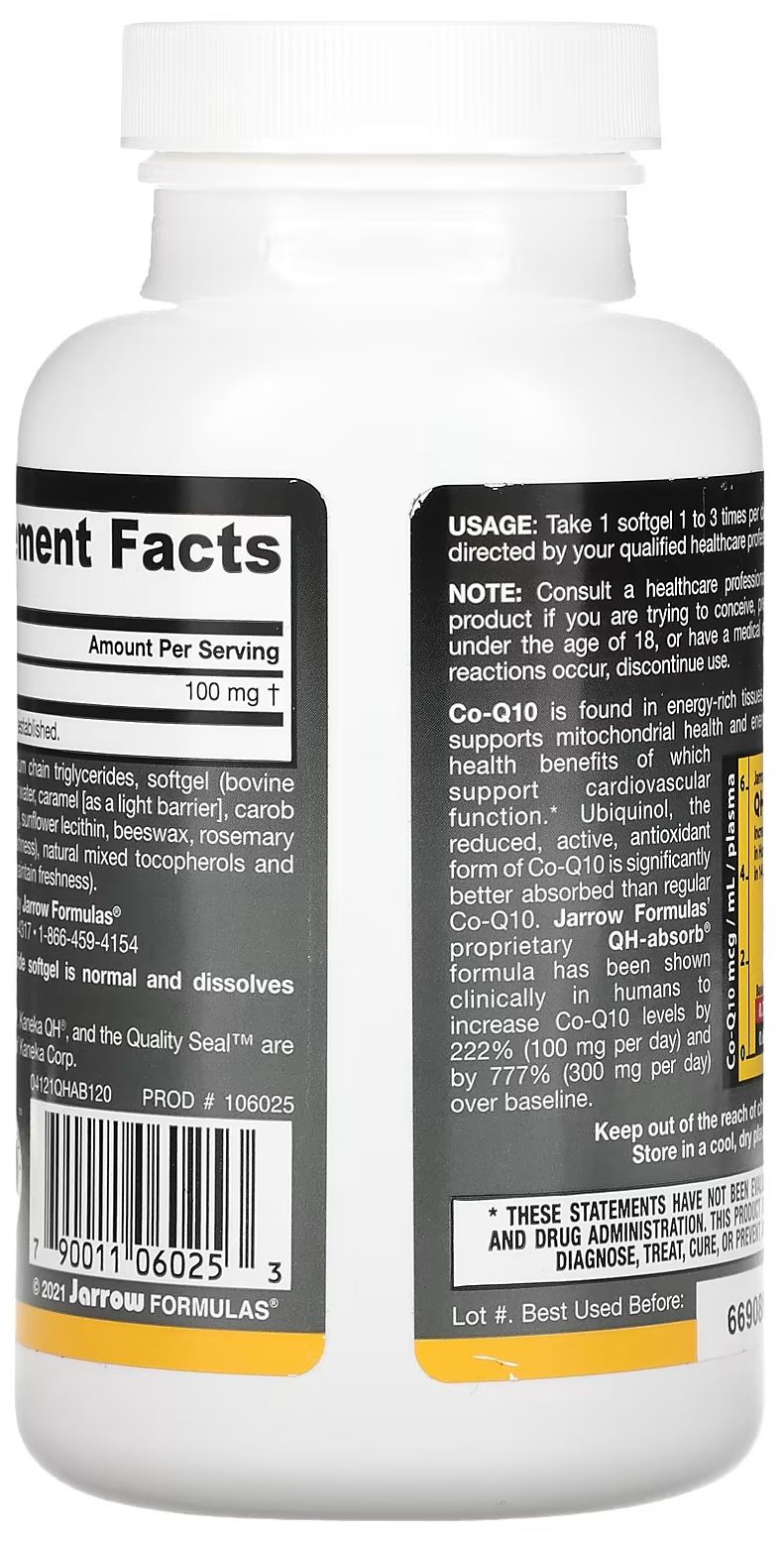 Убихинол QH-Абсорб Jarrow Formulas капсулы гелевые 100мг 60шт Jarrow Formulas, Inc - фото №4