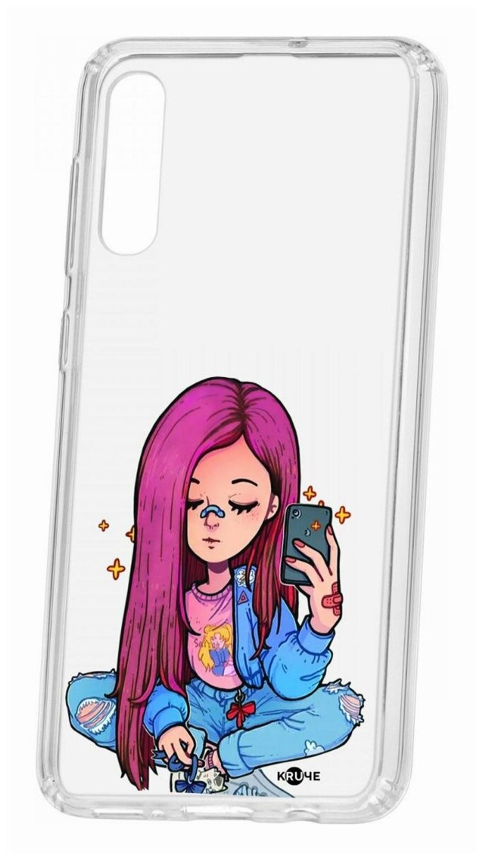 Чехол для Samsung Galaxy A50/A50S/A30S Kruche Print Pink Hair, пластиковая накладка, силиконовый бампер с защитой камеры, защитный прозрачный с рисунком