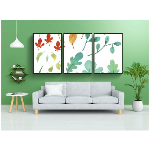 фото Набор модулных постеров для интерьера "завод, лист, листья" 60x90 см. в тубусе, без рамки lotsprints