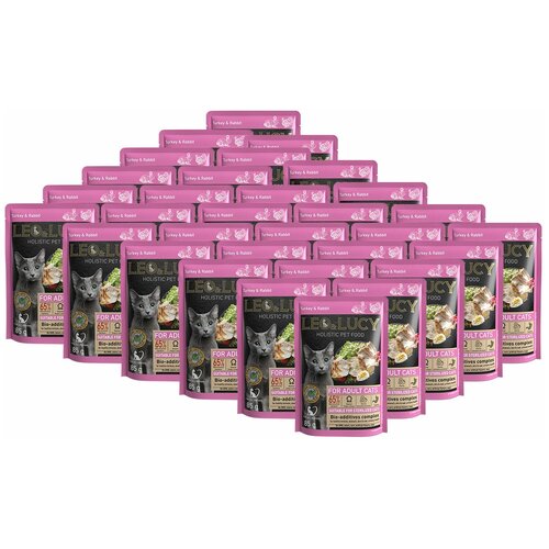LEO&LUCY HOLISTIC для взрослых кастрированных котов и стерилизованных кошек с кусочками индейки, кролика и биодобавками в соусе (85 гр х 32 шт)