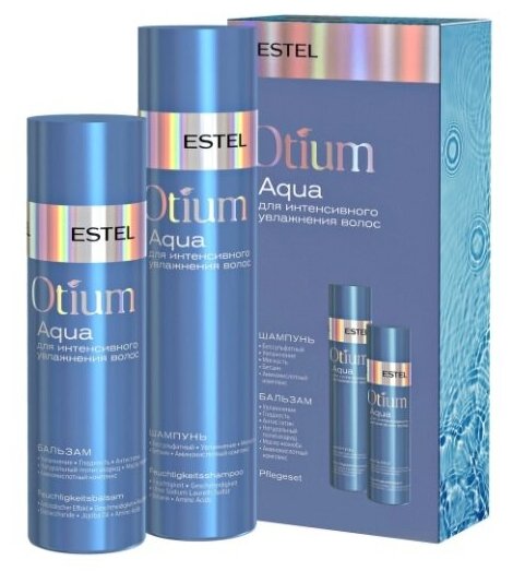 ESTEL PROFESSIONAL Бессульфатный косметический набор OTIUM AQUA для увлажнения волос 250+200 мл / Набор шампунь и кондиционер / Подарок