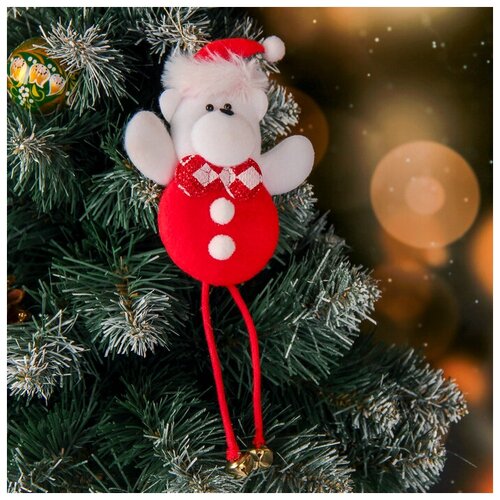 фото Мягкая подвеска "мишка с помпошками" 6,5*20 см красный зимнее волшебство