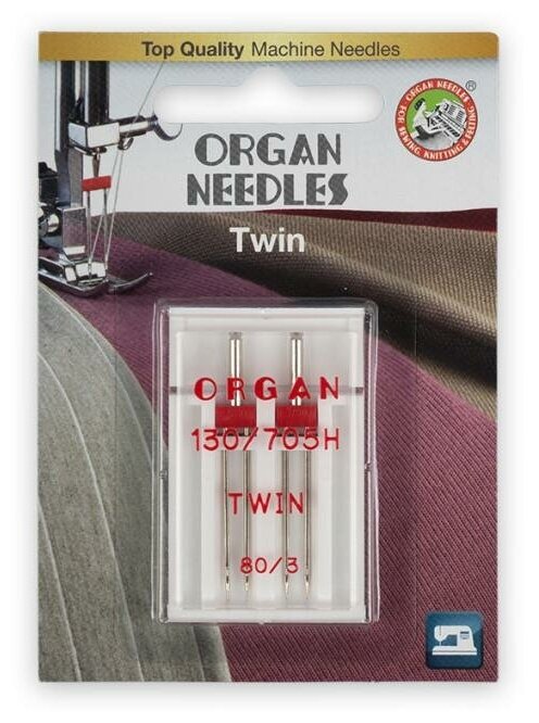 Иглы Organ двойные стандартные № 80/3.0, 2 шт. - фотография № 1