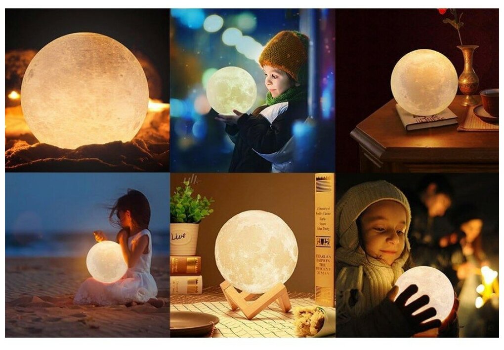Светильник-ночник 3D шар Луна , на деревянной подставке с пультом управления, 15 см - фотография № 16