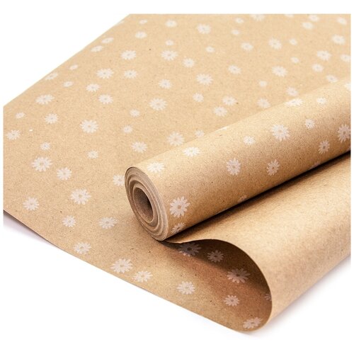 фото Упаковочная бумага, крафт (0,7*7,5 м) маргаритки, белый, 1 шт. дон баллон