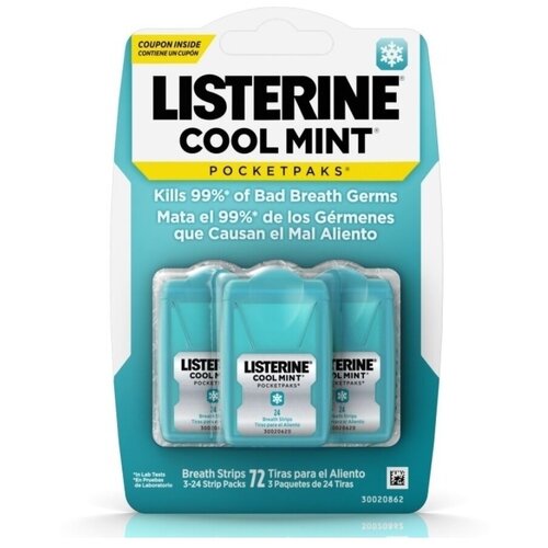 Освежающие полоски Listerine Cool Mint Pocketpaks Breath Strips listerine mouthwash misway milder taste mouthwash 250 ml gold