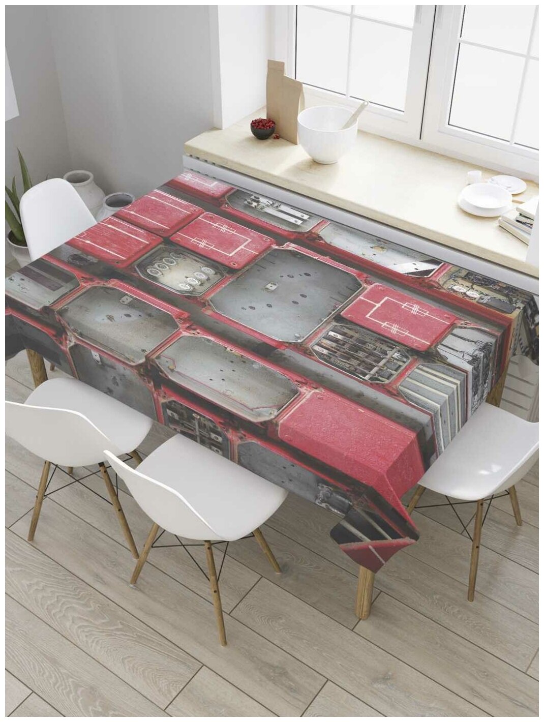 Скатерть прямоугольная JoyArty на кухонный стол "Промышленная стена" из оксфорда, 120x145 см