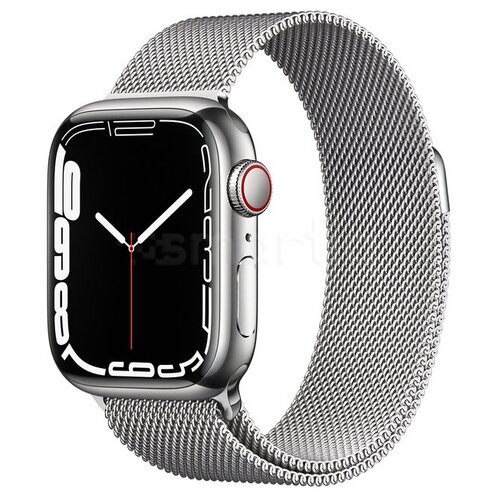 фото Умные часы apple watch series 7 gps + cellular mkhx3fd/a 41мм silver stainless steel case with silver stainless steel milanese loop, серебристый/серебристый