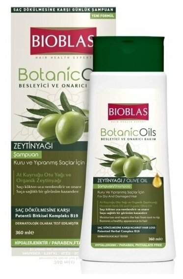 Шампунь против выпадения волос Bioblas с оливковым маслом, для сухих поврежденных волос, 360 мл