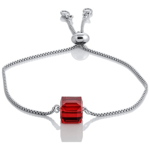женский черный браслет на руку с прозрачным кристаллом swarovski Браслет-цепочка L'attrice, кристалл, размер 19 см, красный, серебристый