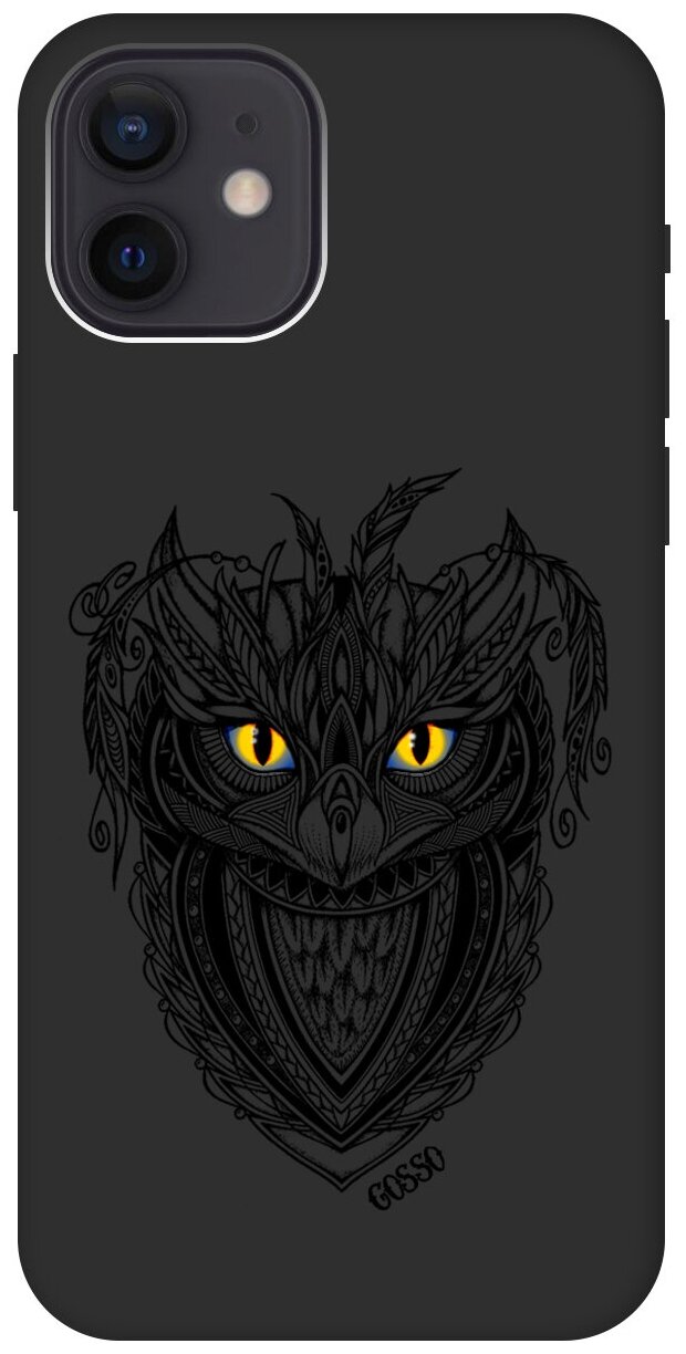 Силиконовый чехол на Apple iPhone 12 / 12 Pro / Эпл Айфон 12 / 12 Про с рисунком "Grand Owl" Soft Touch черный