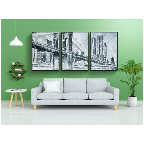 фото Набор модулных постеров для интерьера "зима, город, мост" 60x90 см. в тубусе, без рамки lotsprints