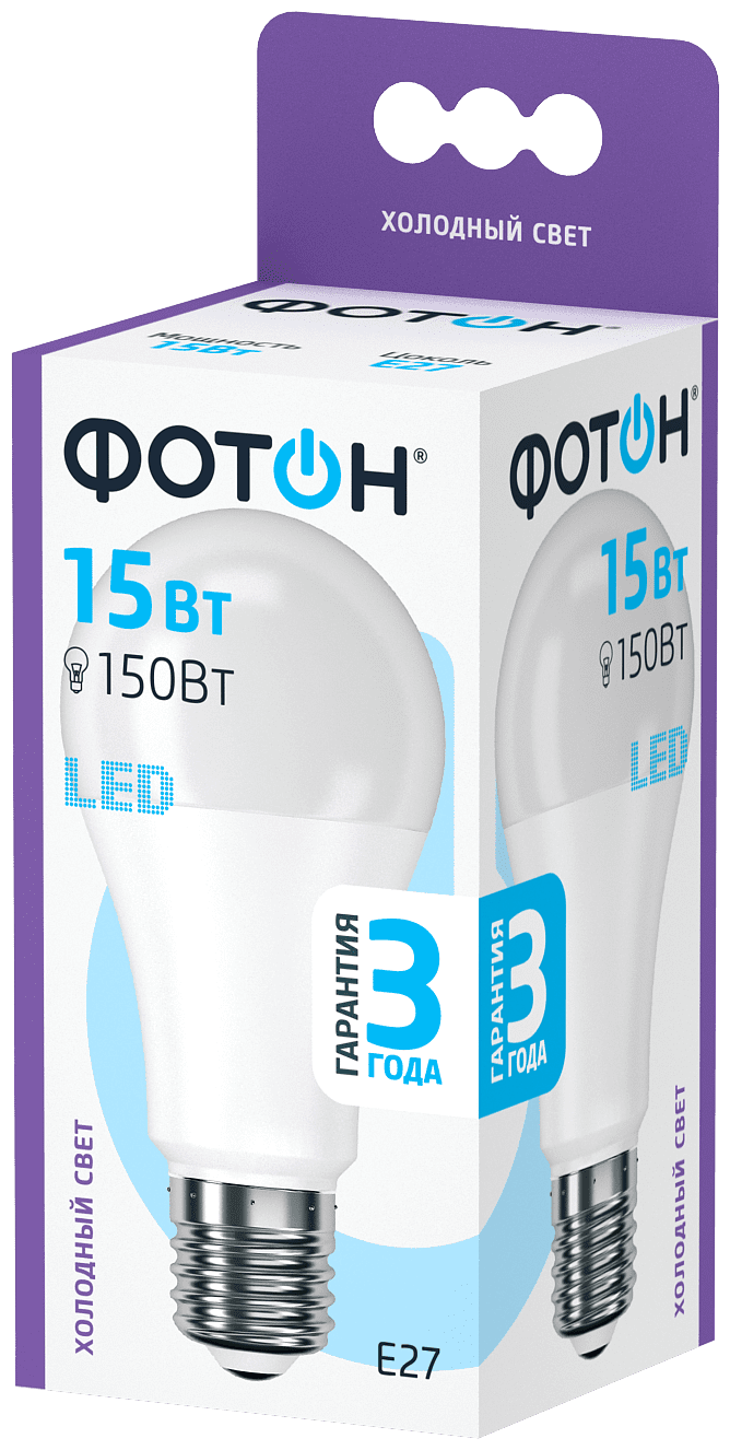 Лампа светодиодная фотон LED A60 15W E27 6500K