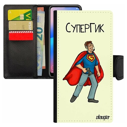 фото Чехол книжка на мобильный samsung galaxy s8, "супергик" шутка комичный utaupia