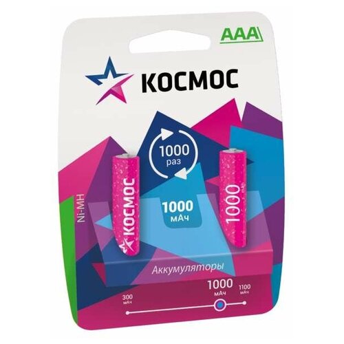 фото Аккумулятор r03 ni-mn 1000ма.ч bp-2 (блист.2шт) космос kocr03nimh(1000mah)