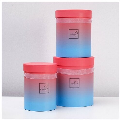 фото Набор коробок 3 в 1 "градиент", коралловый, 18 х 20,5 - 13,8 х 18,2 см qwen