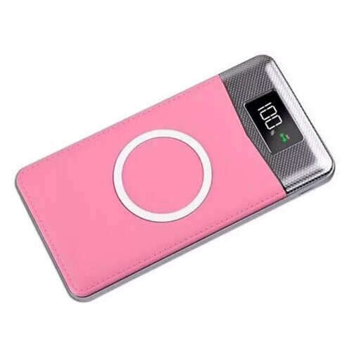 Беспроводной внешний аккумулятор розового цвета повербанк Franzhoff Power Bank 10000 mAh Пауер банк С монитором С индикатором заряда разряда 311500₽