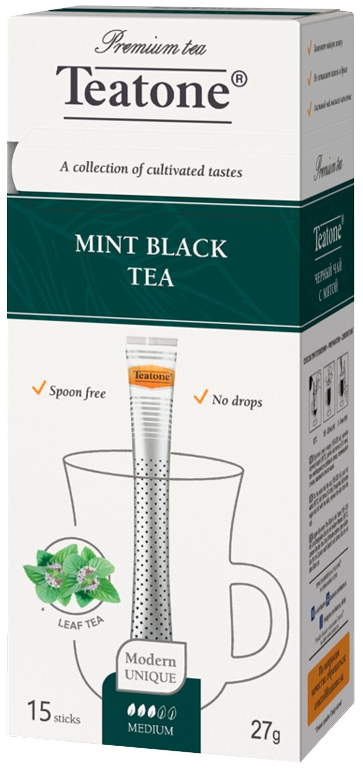 Чай чёрный с мятой, TEATONE, в стиках, (15шт*1,8г)
