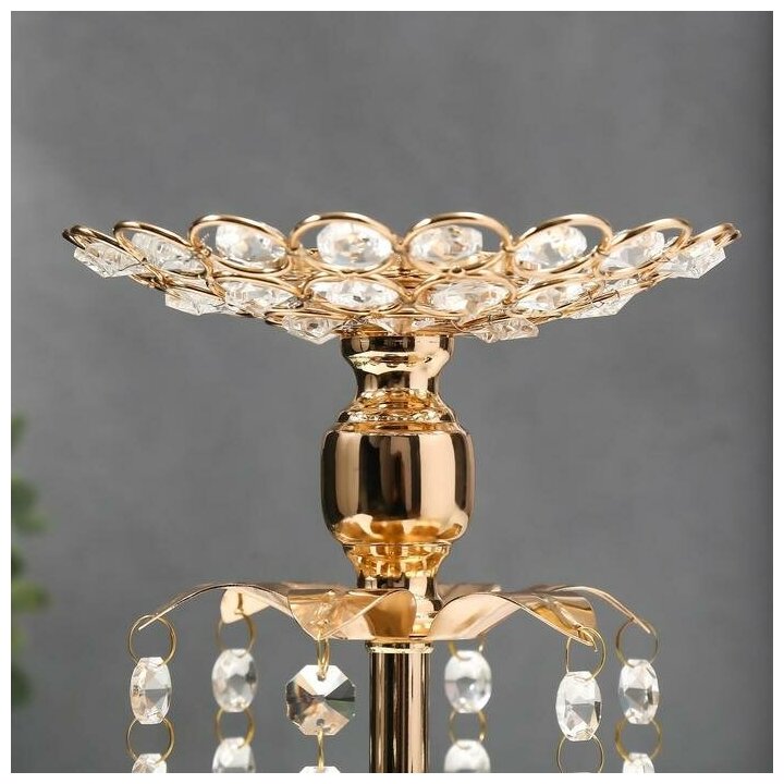 Подсвечник металл, стекло на 1 свечу "Хрустальные подвески" золото 19,5х14,8х14,8 см