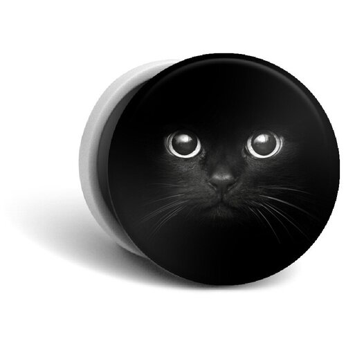 Попсокет белый с рисунком Взгляд черной кошки / Держатель для телефона круглый с принтом