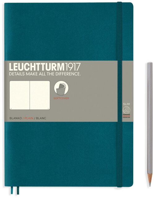 Записная книжка нелинованная Leuchtturm Composition В5 123 стр, мягкая обложка тихоокеанский зелены