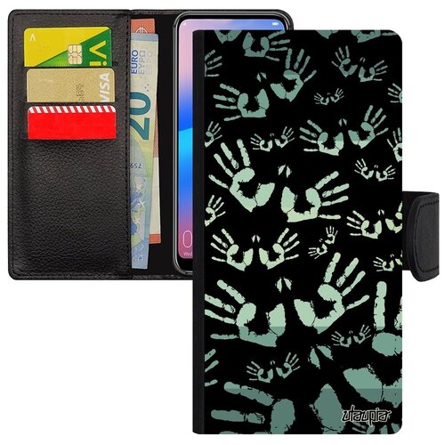 фото Противоударный чехол книжка на смартфон // huawei p30 lite // "отпечаток ладони" стиль радуга, utaupia, черный