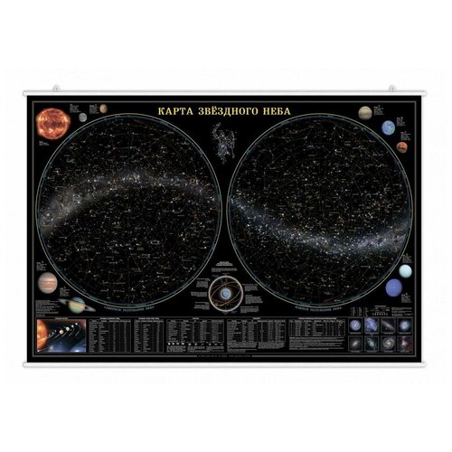 Карта настенная на рейках Звездное небо. Планеты, 124х80 см карта звездного неба атлас принт солнечная система