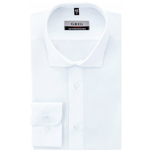 фото Рубашка мужская длинный рукав greg 100/199/white/zv, приталенный силуэт / slim fit, цвет белый, рост 186-194, размер ворота 38