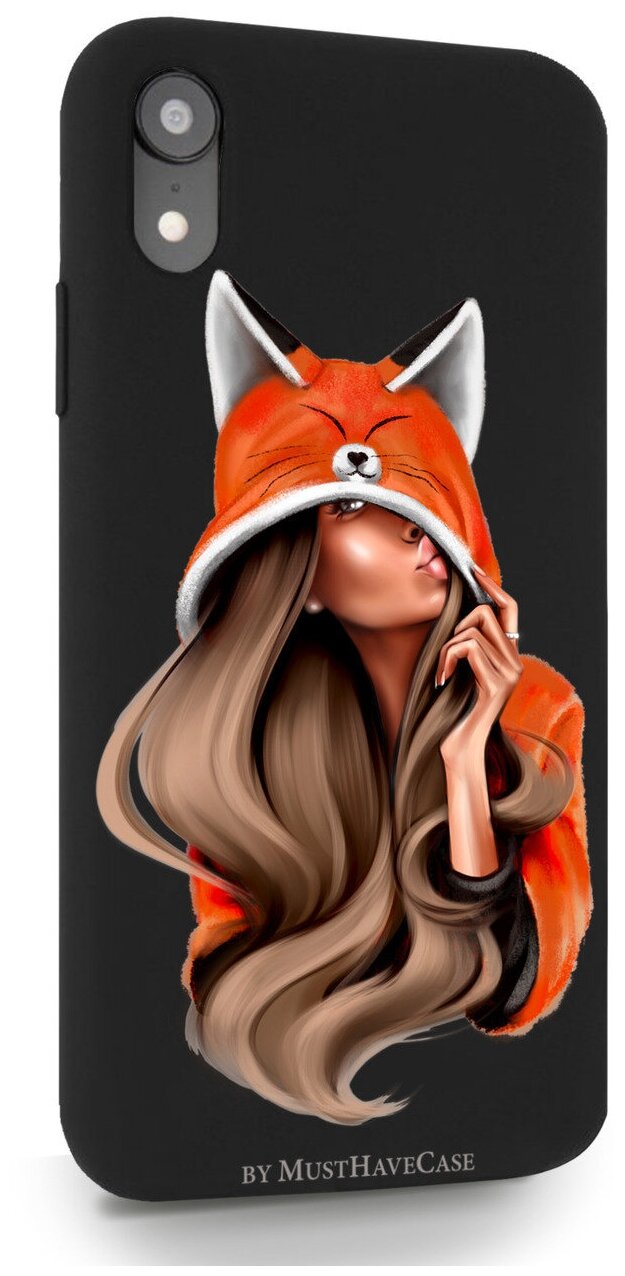 Черный силиконовый чехол MustHaveCase для iPhone XR Foxy Girl/ Лисичка для Айфон 10R Противоударный