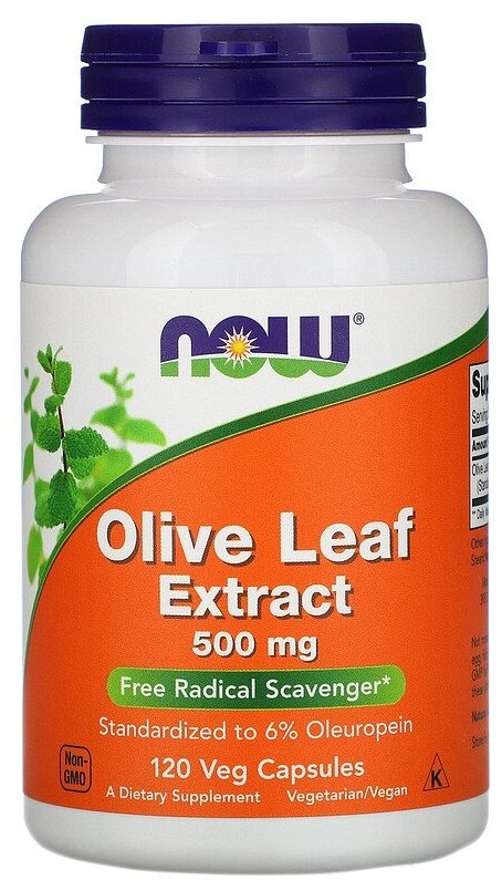 Капсулы NOW Olive Leaf Extract 500 мг, 140 г, 500 мг, 120 шт.