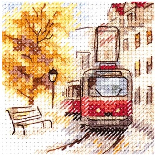 фото Набор для вышивания алиса "осень в городе. трамвай", 7x7см (вышивка крестом)