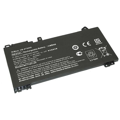 Аккумуляторная батарея (аккумулятор) RE03-3S1P для ноутбука HP ProBook 430 G6 11,55V 3500mAh черная аккумулятор re03xl для ноутбука hp probook 430 g6 11 55v 3500mah черный