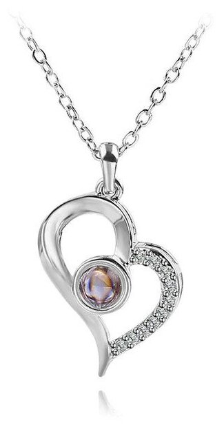 Колье Ожерелье сердце с подвеской-проектором «Я тебя люблю», циркон, искусственный камень