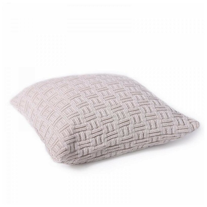 фото Наволочка декоративная вязаная из акрила Бел-Поль шахматы лен 40х40