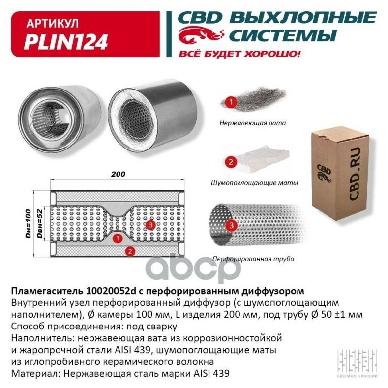 Пламегаситель 10020052d С Перфорированным Диффузором Из Нерж. Стали. Cbd. Plin124 CBD арт. PLIN124