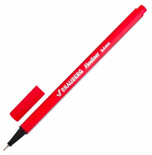 Ручка капиллярная (линер) BRAUBERG "Aero", красная, трехгранная, металлический наконечник, линия письма 0,4 мм, 142254 (цена за 1 ед. товара)