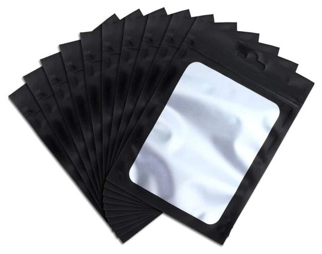 Zip-lock пакет металлизированный с застежкой и окошком 50 шт 9*16 см , черные - фотография № 2