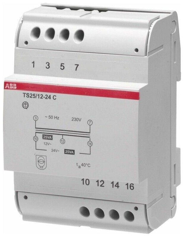 ABB TS25/12-24C Трансформатор разделительный безопасности 220-24-12V AC 25VA 2CSM251043R0811