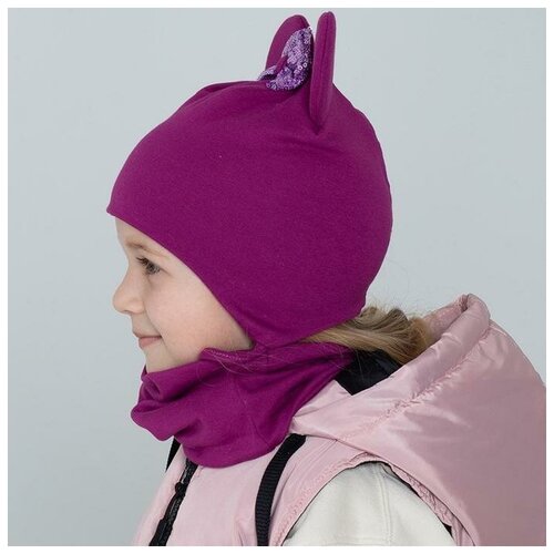 фото Шапка детская, цвет фиолетовый/бантик, размер 50-54 нет бренда