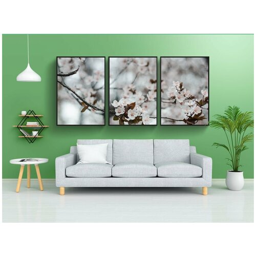 фото Набор модулных постеров для интерьера "черри цветы, весна, вишни в цвету" 60x90 см. в тубусе, без рамки lotsprints