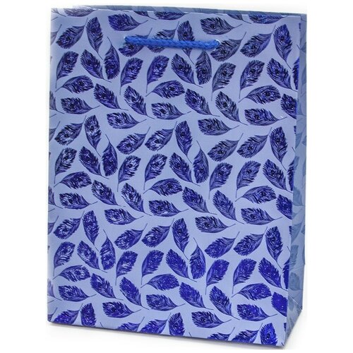 фото Пакет подарочный, воздушные перья, синий, металлик, 23*18*8 см, 1 шт. дон баллон